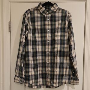 GAP Men's Plaid Dress Shirt - Green and Cream